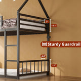 Bunk Bed Twin Over Twin, House Bunk Bed Frame with Ladder and Guardrail