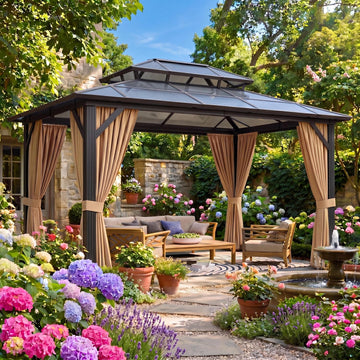 10'x12' Hardtop Gazebo, Outdoor Polycarbonate Double Roof Canopy