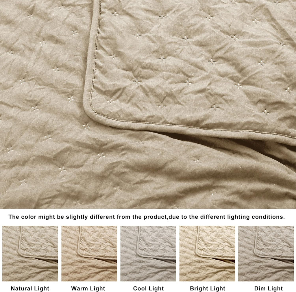 Beige Cloud Quilt Bedding Sets with Pillow Shams, Farmhouse Lightweight Soft Bedspread Coverlet, All Season