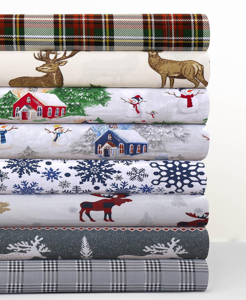 Queen Deep Pocket Flannel Sheet Set, Winter Reindeer