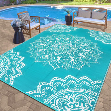 Waterproof Outdoor Rug 9x12 ft, Reversible Plastic Straw Rug for Patio Clearance, Camping, RV Mat, L