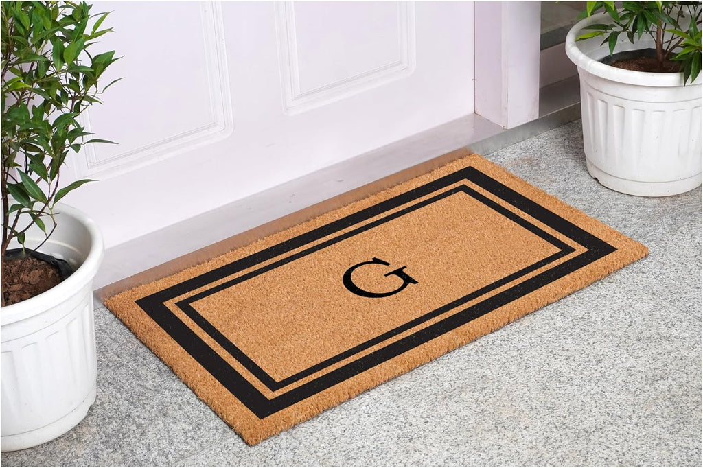 152962436G Black Border 24" x 36" Monogram Doormat, (Letter G)