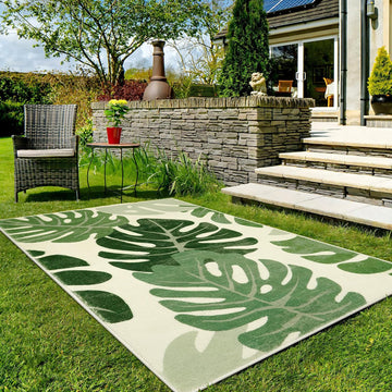 Leaf Indoor Outdoor Area Rugs, 5x7 Green Washable Living Room Rug Tropical Monstera Plant Non-Slip Bedroom Rugs