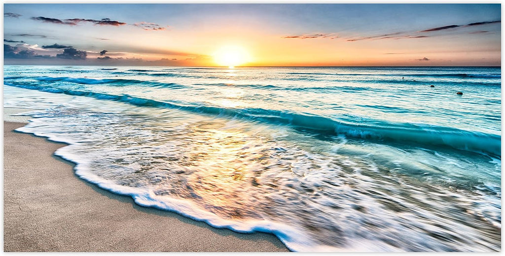 1 Panel Beach Wall Art Beach Art for Wall Blue Sea Sunset White Seaside Art Pictures of the Ocean Print on Canvas
