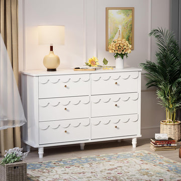 Nursery Chests and Dresser for Kids Bedroom Wood Scalloped 6 Drawer Dresser, Dressers & Chests of Drawers with Metal