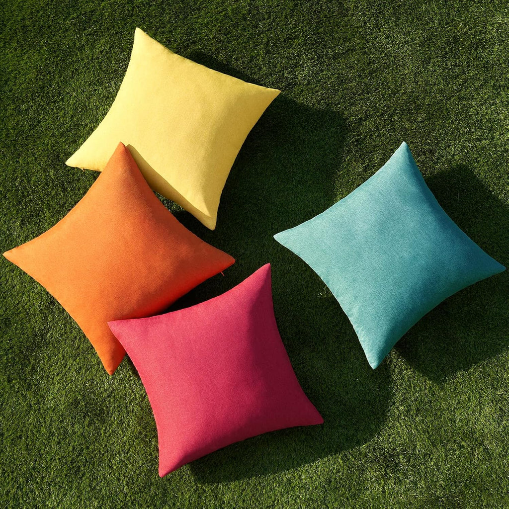 Pack of 4 Decorative Outdoor Throw Pillow Covers Linen Waterproof Pillow Covers Summer Farmhouse Cushion Cases