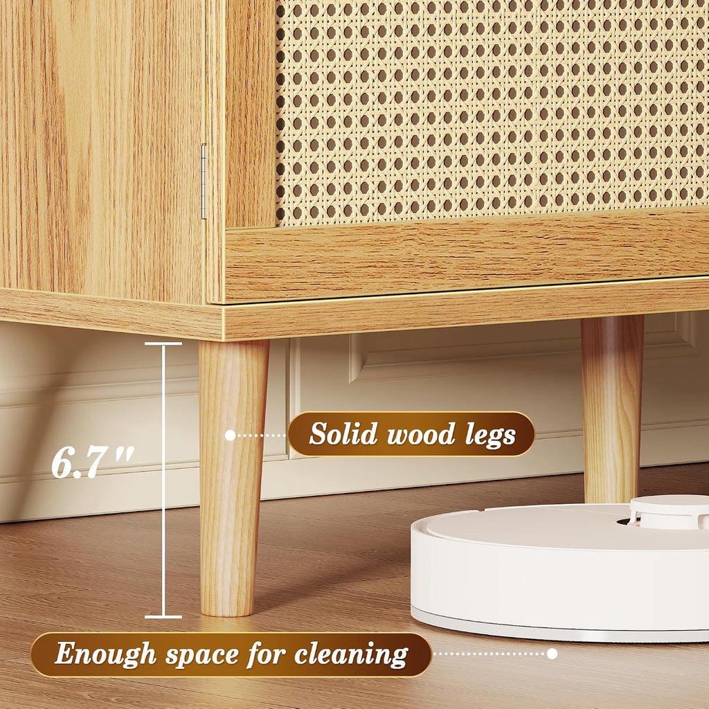 70.9 Inch Boho TV Stand for 75 Inch TV, Entertainment Center with Adjustable Shelf, Rattan TV Console with 2