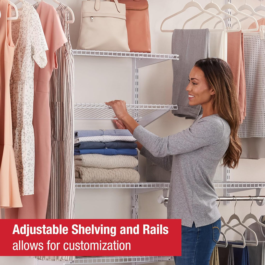 Configurations Custom Closet Kit 4-8 Ft. Adjustable Metal Wire Shelving White Finish Expandable Organization System