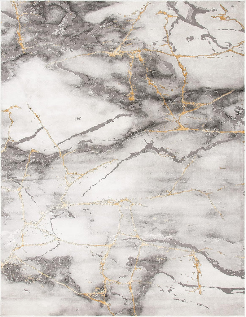 Area Rug - Craft Collection - Large - Grey & Gold, Modern Abstract Design, Non-Shedding & Easy Cleaning, Ideal