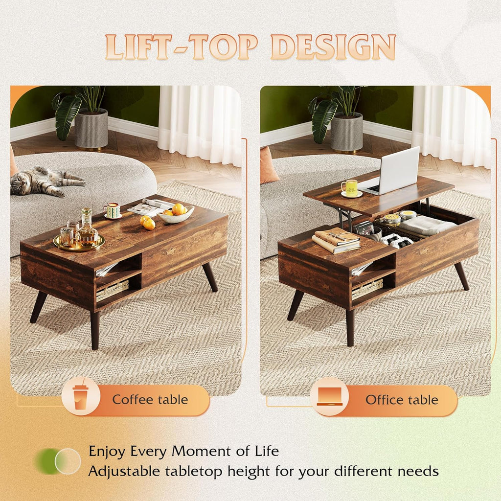 Lift Top Coffee Table,Small Coffee Table with Storage, Adjustable Shelf and Storage Compartment