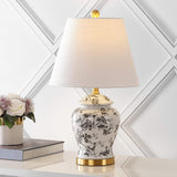 22" Gray/White Ceramic Table Lamp, French Country Chinoiserie Ginger Jar LED Bedside Lamp Bedroom