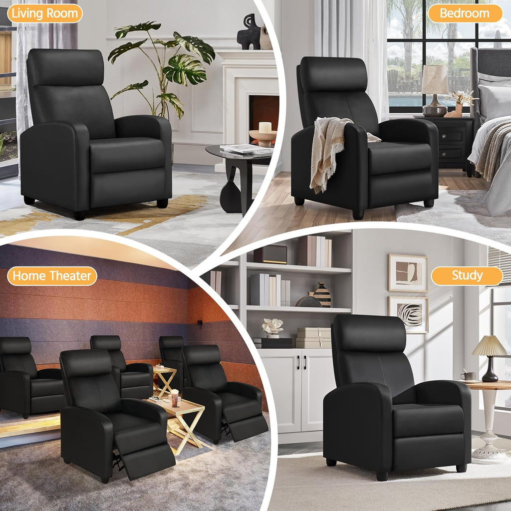 Recliner Chair PU Leather Recliner Sofa Home Theater Seating with Lumbar Support Overstuffed High-Density Foam & Pocket Springs, Push Back Recliners Armchair for Living Room