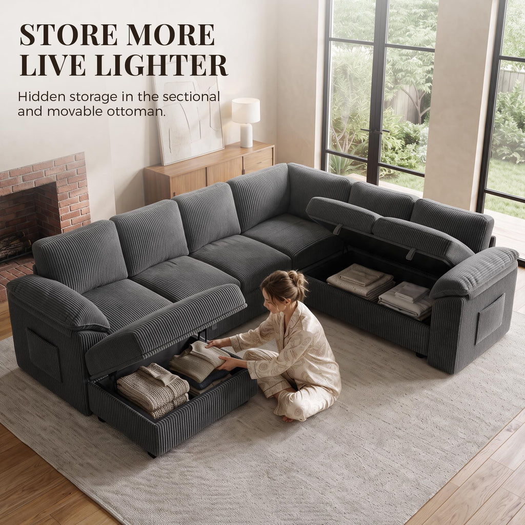 108'' Modular Sectional Sleeper Sofa Couches, Dark Grey