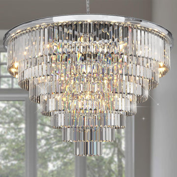 Inspired Odeon Style 24-Light Chrome Crystal 7-Tier Modern Chandelier W39.4"