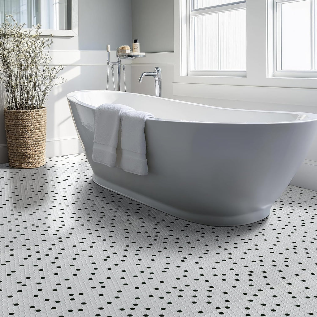 MSI Black White Hexagon 10x12in Matte Porcelain Mosaic Tile Flooring - Set of 15