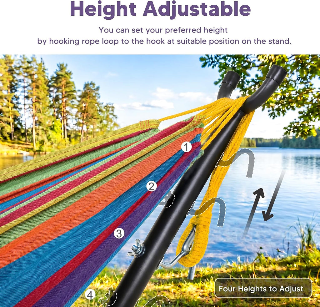 Portable Outdoor Hammock with Stand Included, Rainbow | Fabric Hammock with Stand for Outside