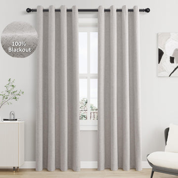 Silver Linen Grommet Blackout Curtains 84 Inches Long