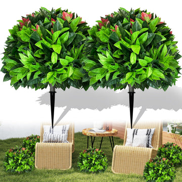 Artificial Boxwood Topiary Trees with Ground Spike: 23 Inch 2 Pack