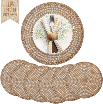 Inch Round Burlap Woven Placemat Boho Jute Charger Bulk - Set of 6