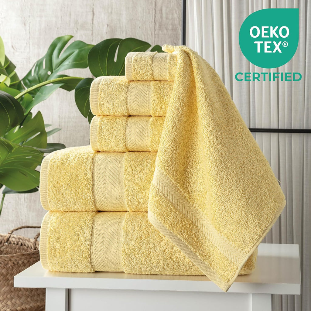 100% Turkish Cotton 6 Pcs Bath Towel Set, Luxury Bath Towels , Soft & Absorbent Bathroom Towels Set (2 Bathtowels, 2