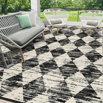 Outdoor Rug Waterproof, Checkered Reversible Plastic Patio Rug