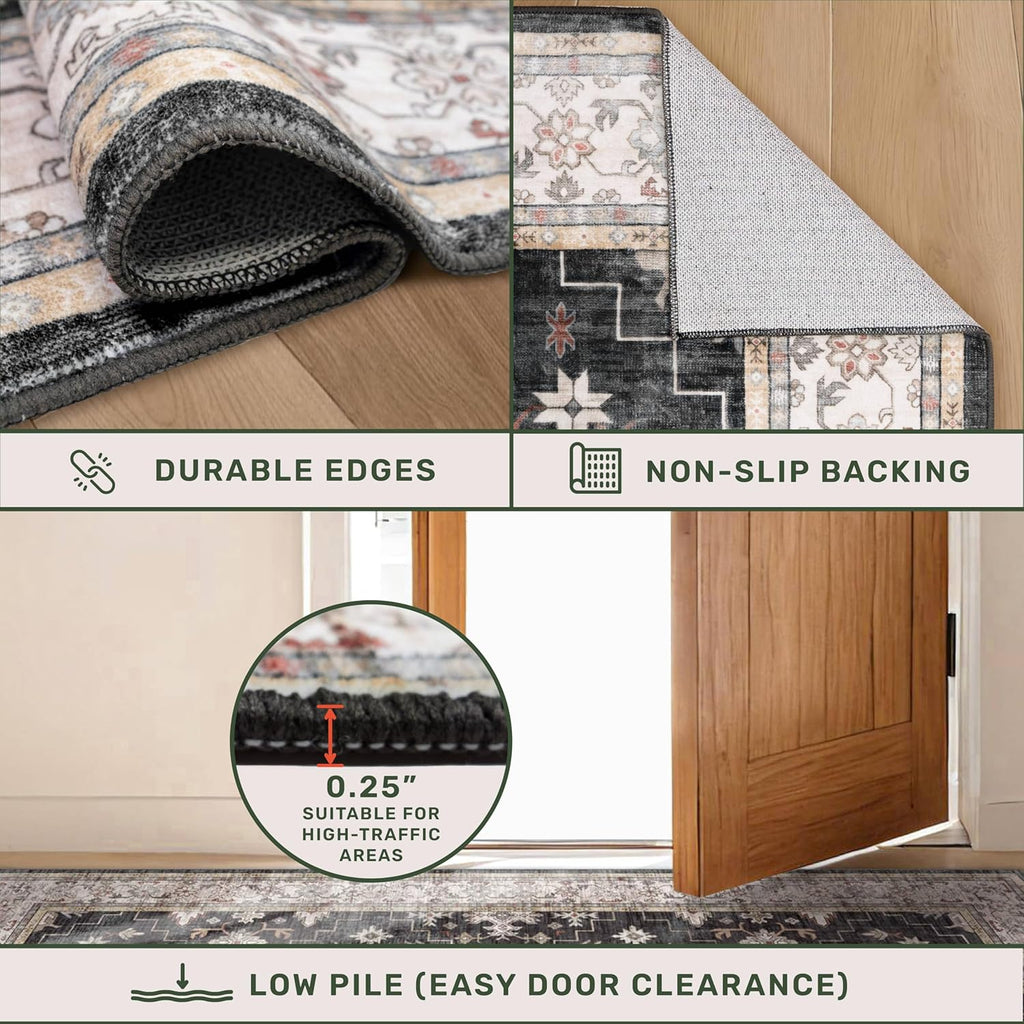 Black Washable 10ft Long Runners for Hallways, 2'6"x10' Wide Kitchen Runner Rug, Entryway Indoor Rug, Non Slip Rubber