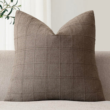 Set of 1 Decorative Linen Check Throw Pillow Cover Neutral Farmhouse Vintage Cushion Cover Modern Boho Home Decor for
