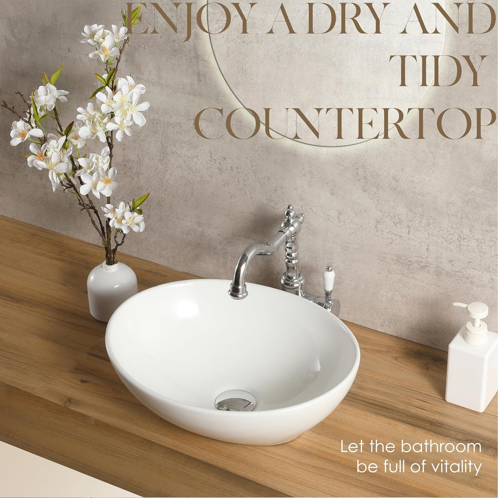 16'' X 13'' Oval Bathroom Vessel Sink,Ceramic Bathroom Sink Bowl