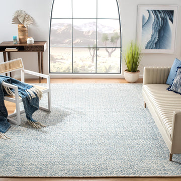 Area Rug 8x10 - Abstract Collection - Large - Blue & Ivory, Handmade Wool, Ideal, Dining Space (ABT342N)