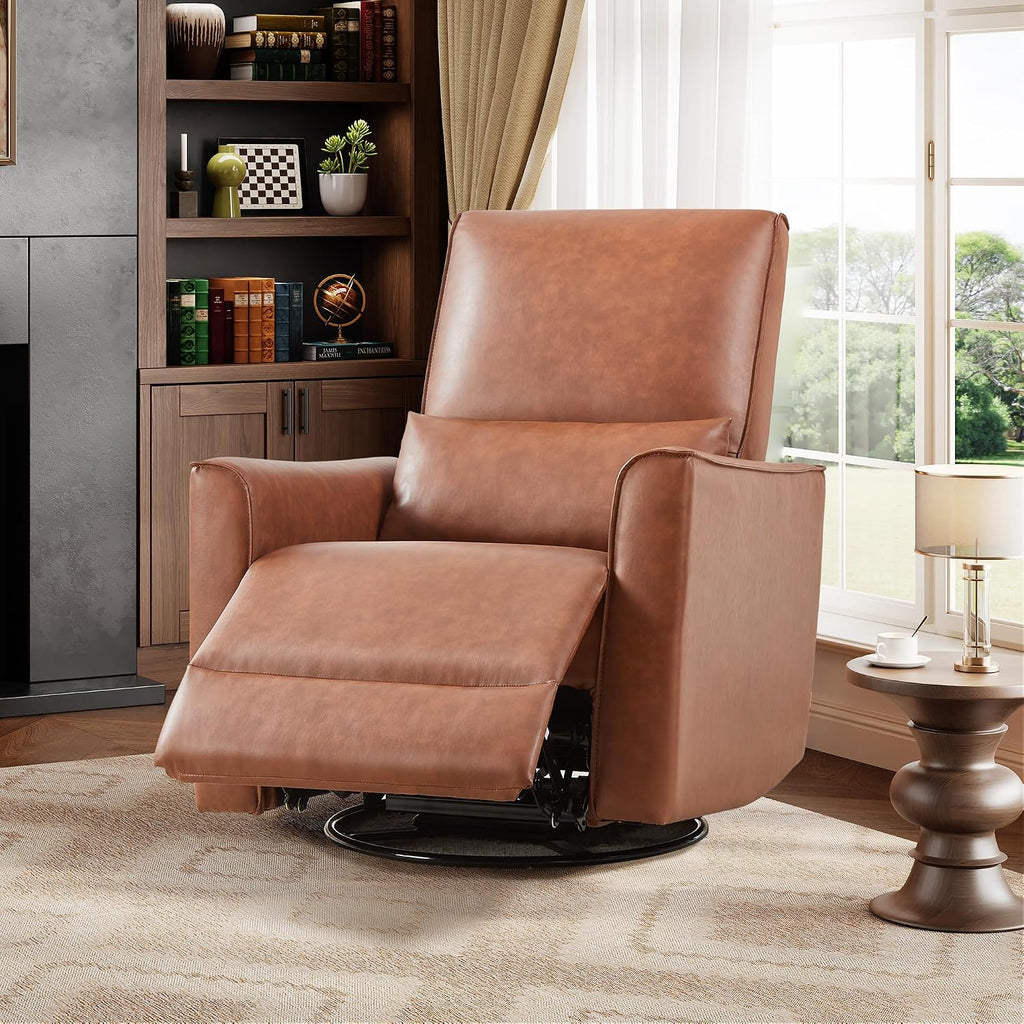 Recliner Chair, 360° Swivel Rocker Glider Nursery Chair with Padded Armrest and Deep Seat, PU Leather Upholstered
