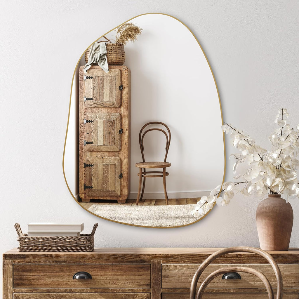 Irregular Wall Mirror Asymmetrical Mirror, 32''x24'' Gold Mirror Bedroom Living Room Entryway, Decorative Modern Boho