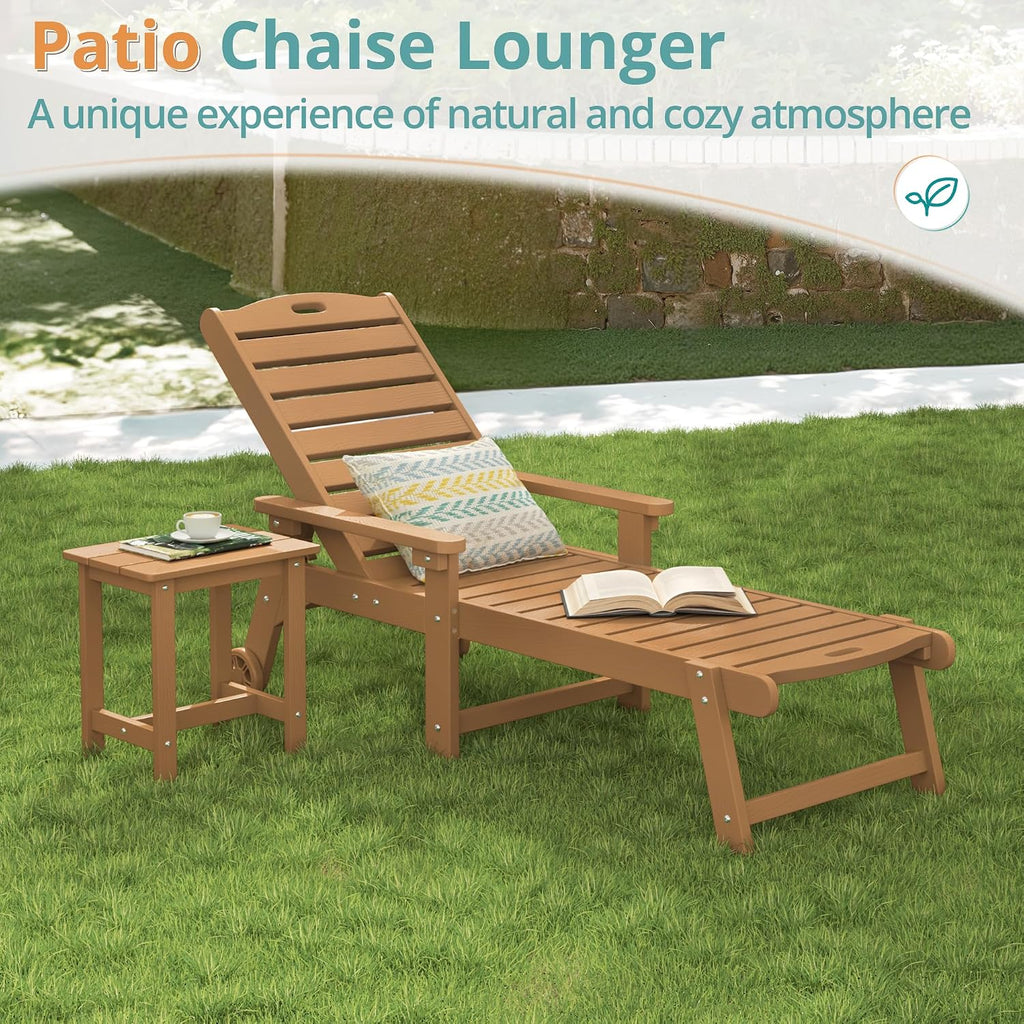 Lounge Chair Outdoor Set of 4, HDPS Chaise Lounge Outdoor with Wheel, 5 Positions Adjustable Pool Lounger Chairs