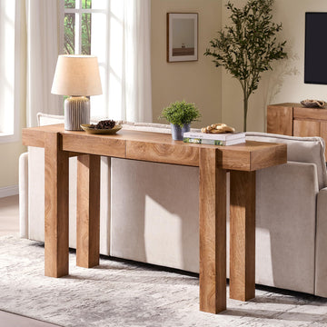 63" Modern Farmhouse Entryway Table with 2 Drawers, Light Knotty