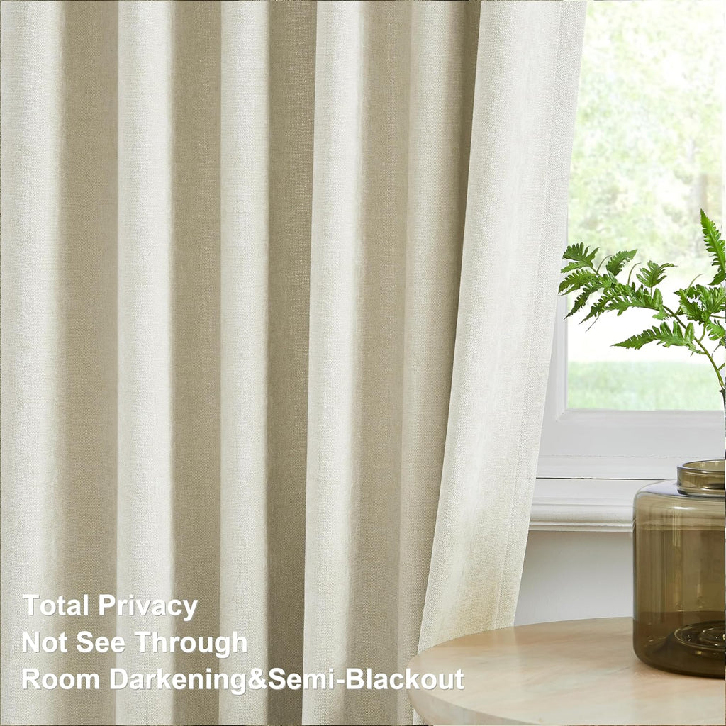 Ivory Beige Pinch Pleated Curtains Velvet Chenille Light Filtering Window Curtains for Living Room Bedroom