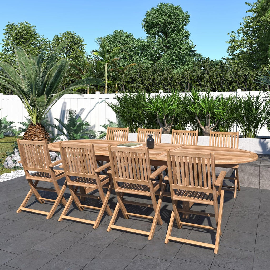 Greenville 9 Piece Teak Double Extendable Oval Dining Set