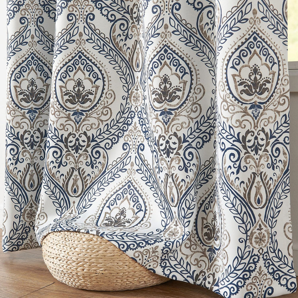Blackout Curtains Blue Damask Medallion Curtain for Bedroom Black Out Drapes Printed Vintage Luxury