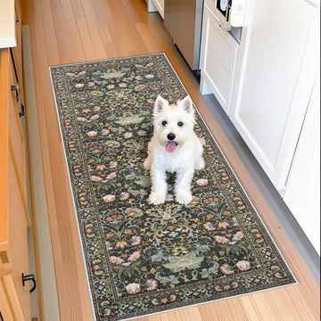 Hallway 2x5 Washable Runner Rug: Oriental Floral Stain Resistant Rug Kitchen Farmhouse Soft Carpet Bedroom Thin