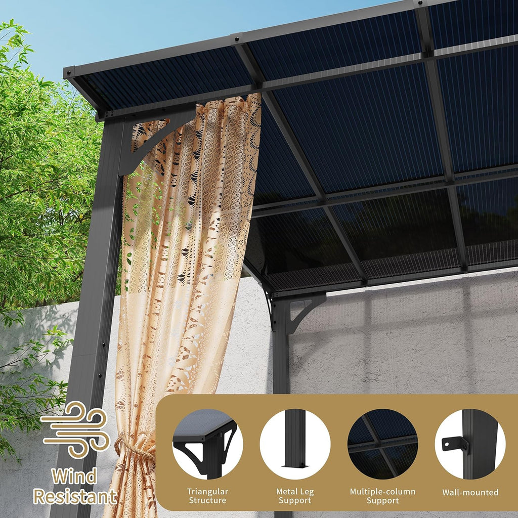 10’x 8’ Gazebo for Patio,Hard Top Lean to Gazebo Pergola with UV Protection Roof,Large Wall-Mounted Heavy