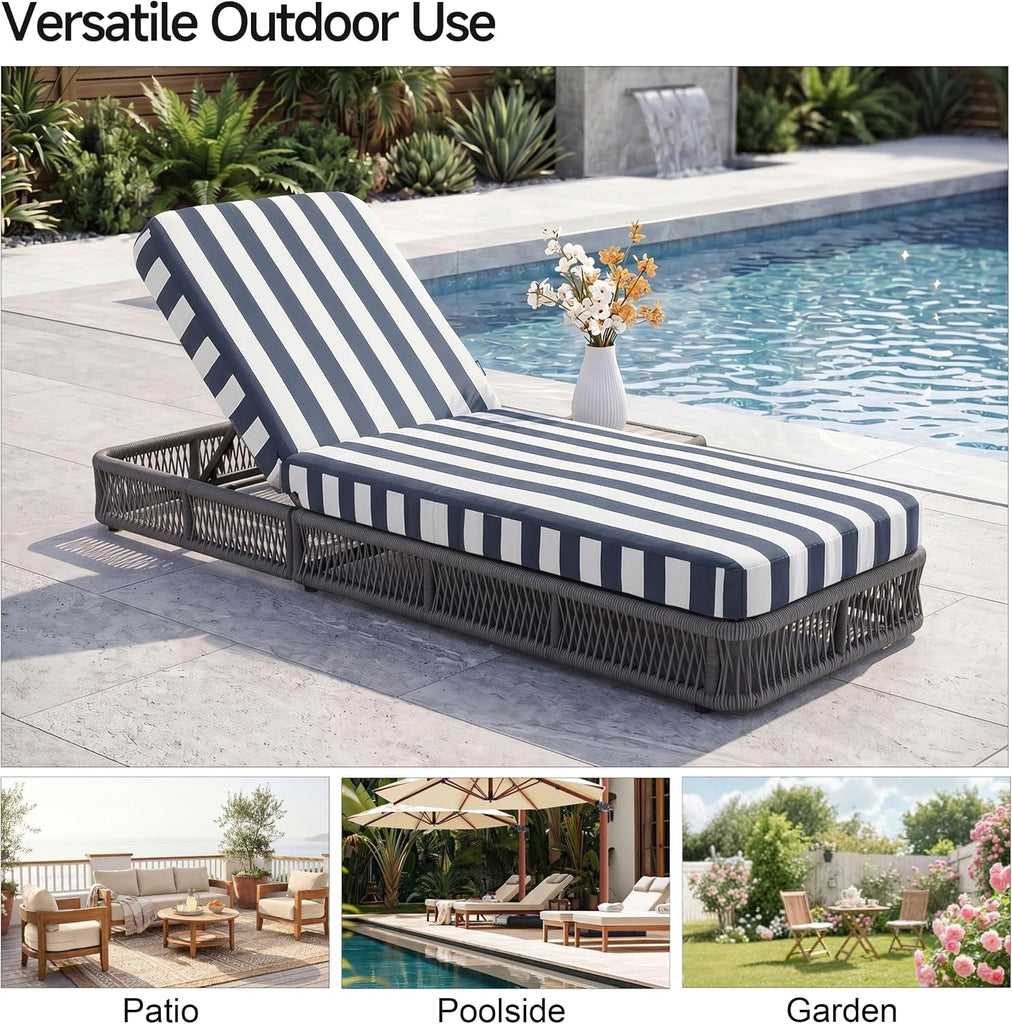 Outdoor Chaise Lounge Chair Set of 2, 5-Position Adjustable Backrest, All-Weather Grey Woven Rope Recliner