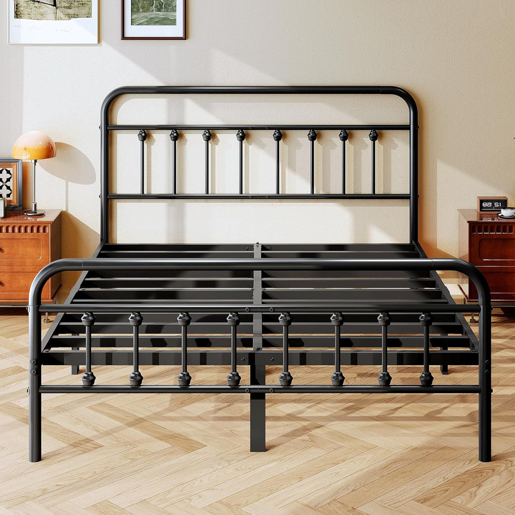 Full Metal Platform Bed Frame/Victorian Style Headboard and Footboard/Steel Slat Support/Easy Assembly/No Box Spring