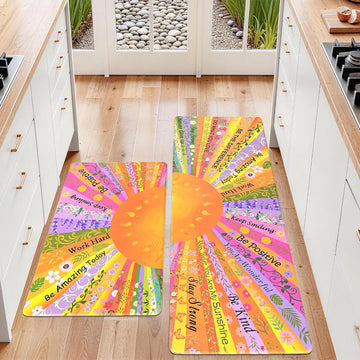 Boho Kitchen Mats for Floor Floral Cushioned Anti Fatigue Mats Floor for Sink, Stove, Desk, Laundry,17"x30"+17"x47" - Set of 2