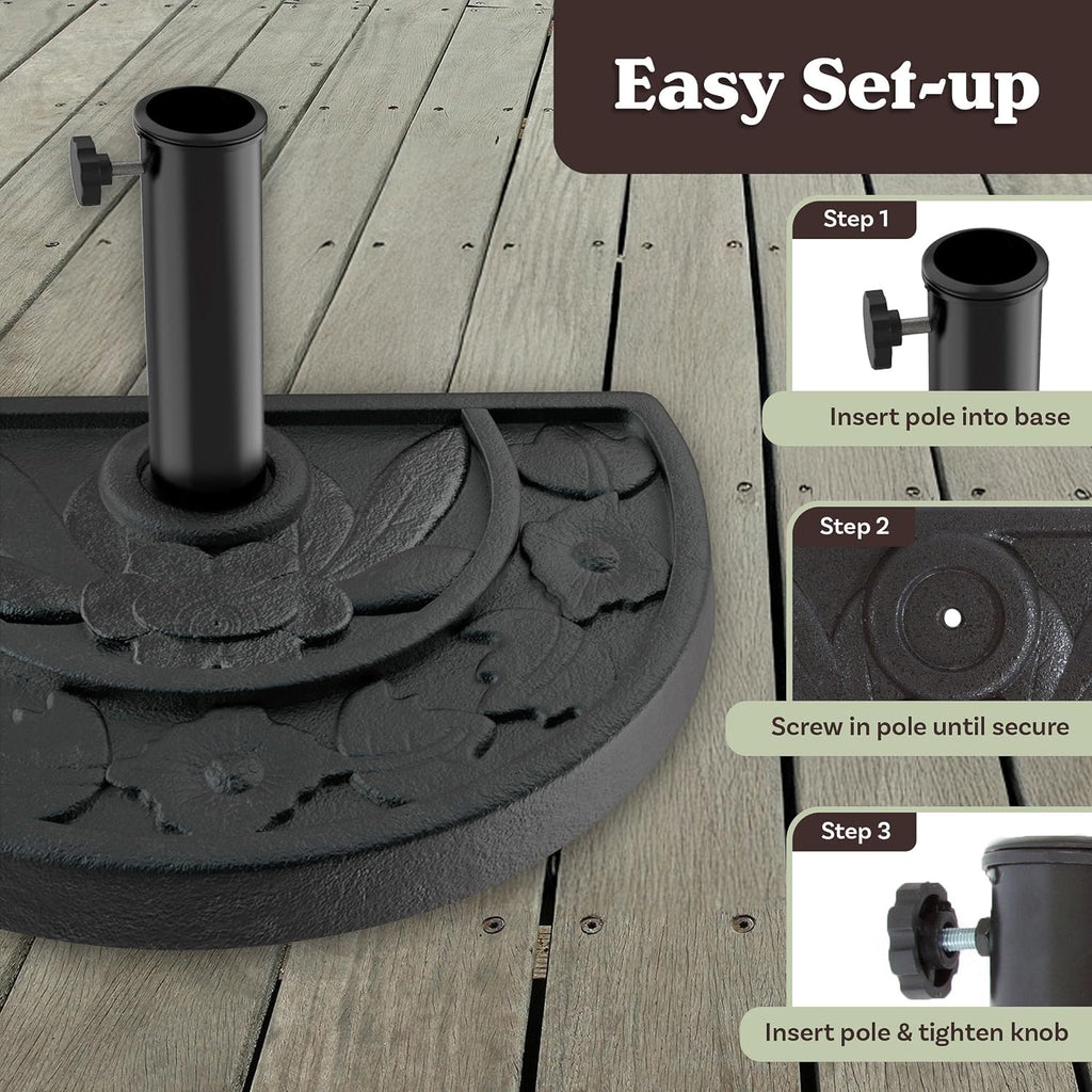 Half Round Umbrella Base - 20lb Weighted Semicircle Freestanding Resin and Concrete Umbrella Stand Use by (Black)