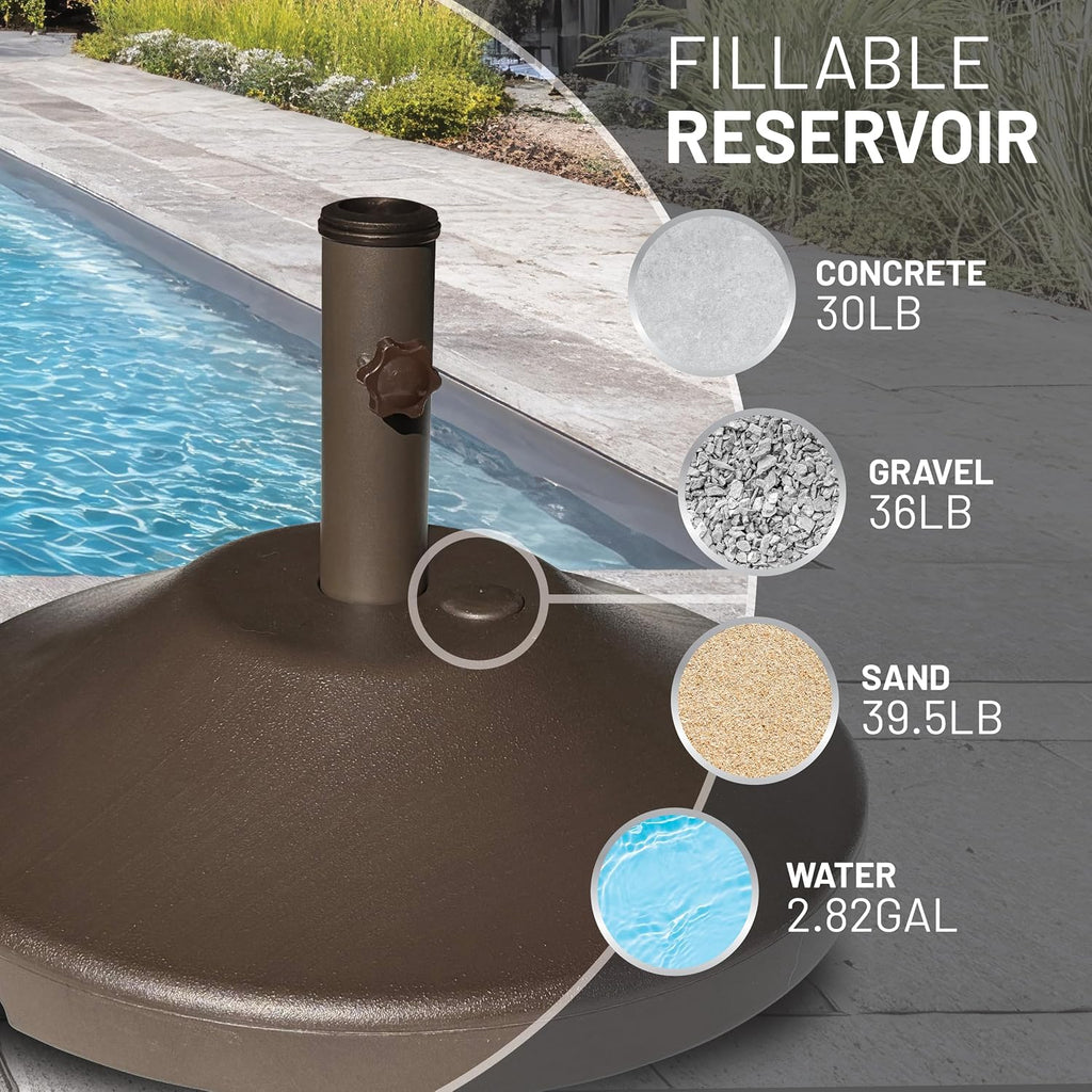Fillable Round Umbrella Base - for Use with Patio Table - Heavy Duty Base- Made in the USA - QWDM