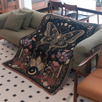 Cotton Woven Butterfly Throw Blanket Whimsical Boho Throw Blanket with Tassels for Couch Bed Chair Lounge Hippie Room