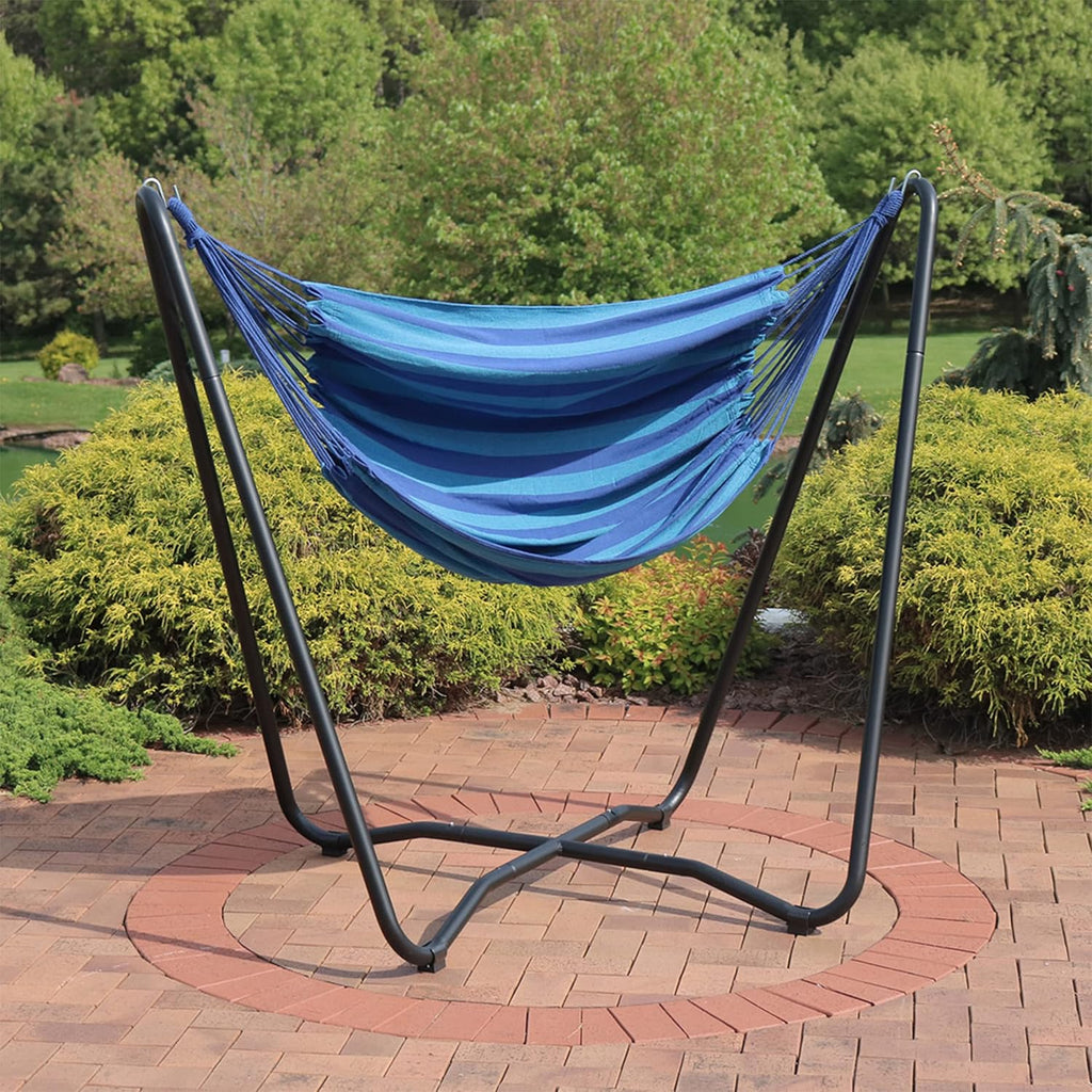 Hanging Hammock Chair with Stand, Beach Oasis | Space-Saving, Indoor or Outdoor Use, 330-Pound Capacity