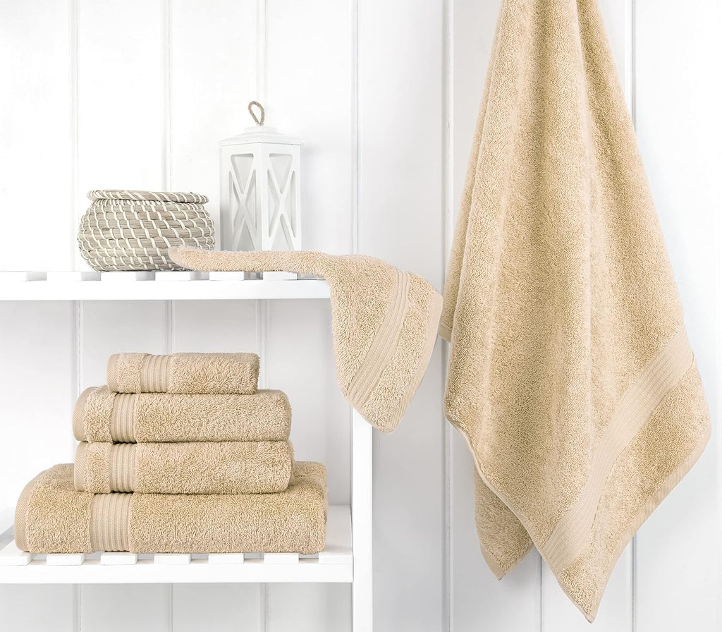 100% Cotton Turkish Towel Set, Soft Absorbent Quick Dry, 6 Piece Towel Set, Beige