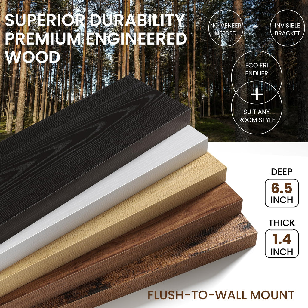 36 Inch Floating Shelves Wall Mounted for Display, 6.5 Deep Duty Shelves with Invisible Brackets Storage & Decor, 36"