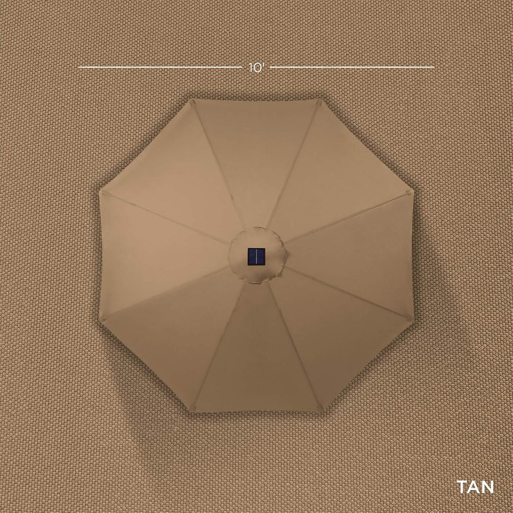 10ft Solar Polyester LED Lighted Patio Umbrella w/Tilt Adjustment and UV-Resistant Fabric - Tan