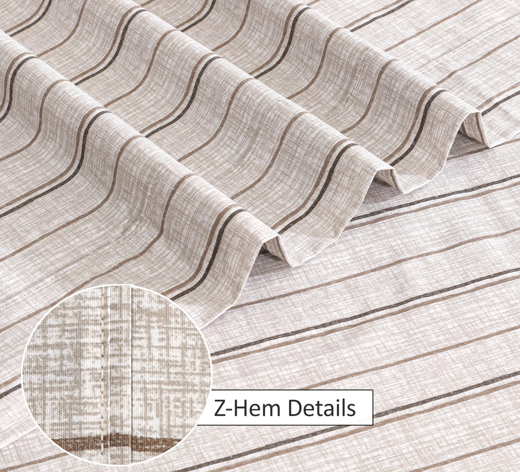 100% Cotton Percale King Sheets, King Size Sheet Set, Brown Stripes