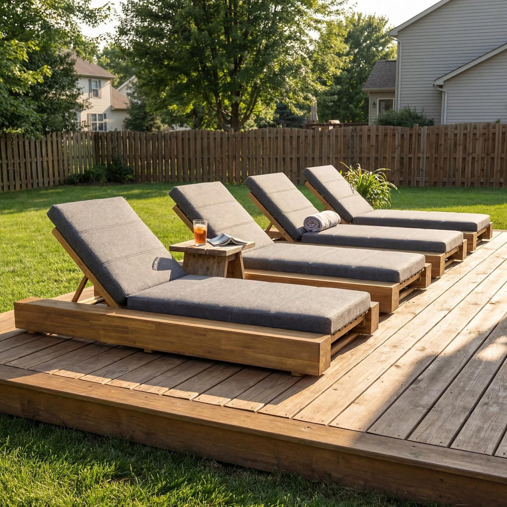 Tory Acacia Wood Chaise Lounge Chair Outdoor Set of 4, Poolside Sun Lounger Recliner, Patio Outdoor Chaise Lounge
